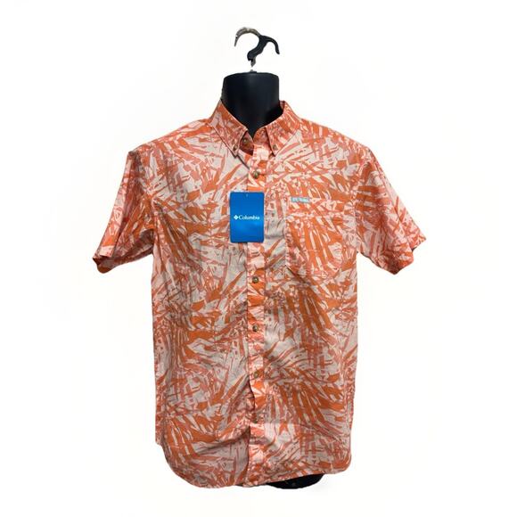 Columbia Shirt Mens Size Small Orange Floral Short Sleeve New Button Down - Picture 1 of 12